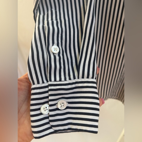 EQUIPMENT FEMME Essential Silk Shirt Bright White/True Black Striped  Size XS - Picture 7 of 12